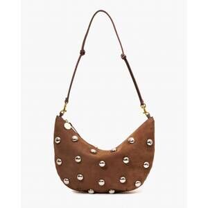 Brown Studded Suede Shoulder Bag